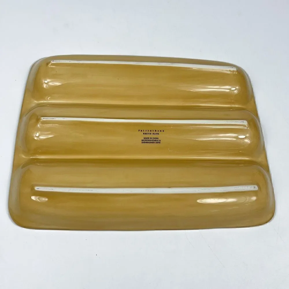 Pottery Barn RUSTIC OLIVE Ceramic Divided Serving Relish Dish country kitchen